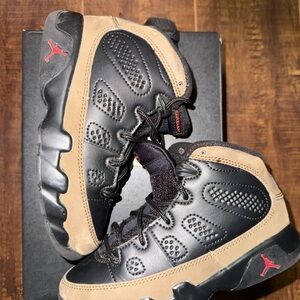 Air Jordan 9 Retro “Olive” Kids Sneakers | Brown Black Red | Size 11c